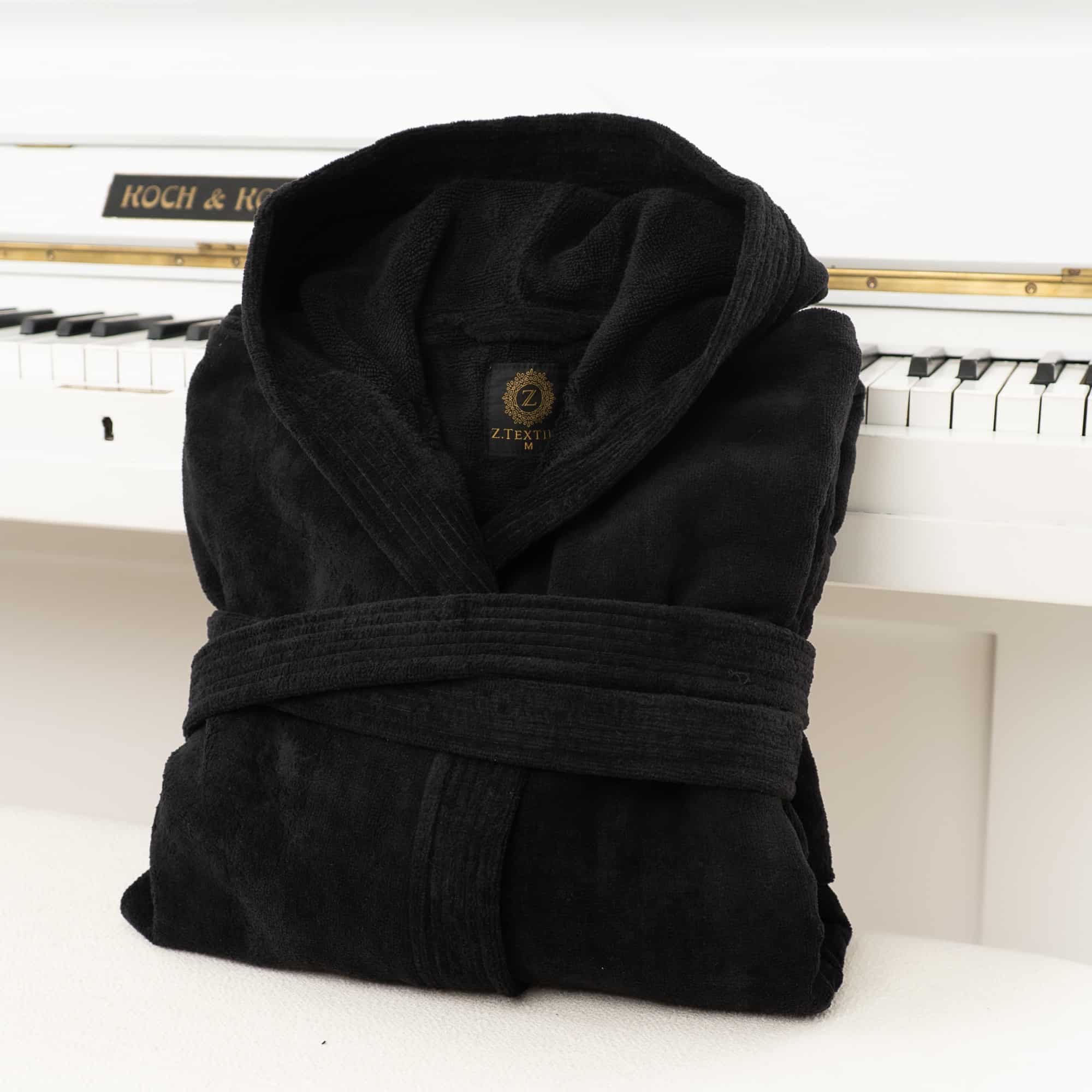 Z. Textile fekete pamut velúr fürdőköntös